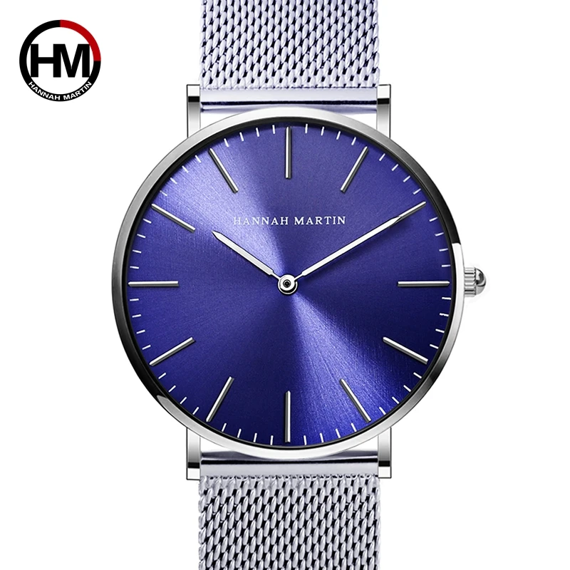 

Men Watches Stainless Steel Mesh Japan Quartz Movement Waterproof Blue Dial WristWatch Fashion Simple Stylish Top Luxury Brand