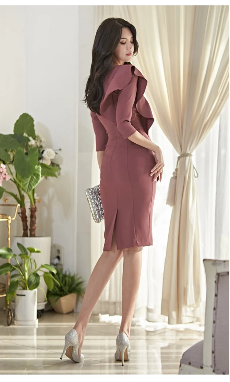 SHIJIA, тонкое, Дамское, Vestidos, посылка, бедра, платье,, элегантное, милое, женское платье с v-образным вырезом, с оборками, сзади, с разрезом, женское обтягивающее платье