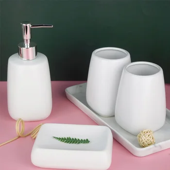 

Nordic Bathroom Accessories Set for Home Ceramic 4 Piece Bath Accessories Include Liquid Dispenser Soap Dish 2 Toothpaste Holder