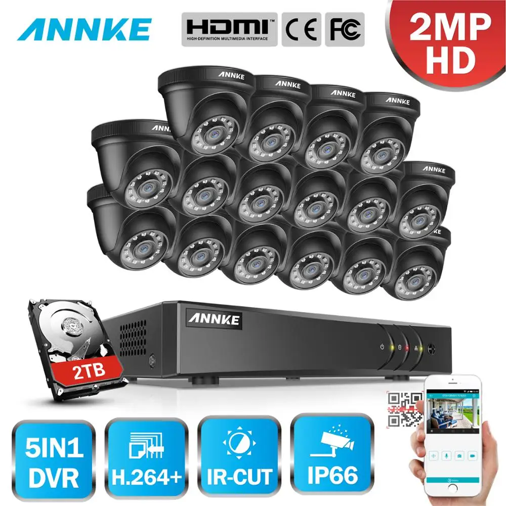 

ANNKE 16CH 1080P Home Video Security System H.264+ 5in1 1080N DVR With 16PCS Smart IR Dome Outdoor Weatherproof Camera CCTV Kit