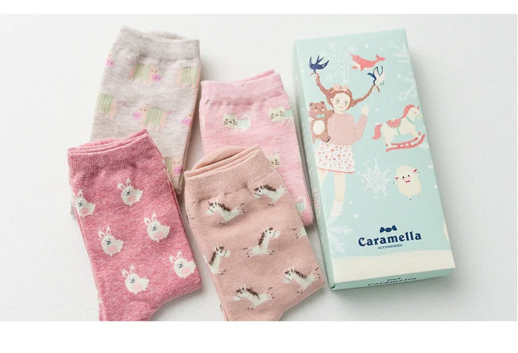 Новые продукты CARAMELLA женские 4 пары Подарочная коробка для платья носки маленькие животные в коробке носки комбинация Чистый хлопок женские Soc