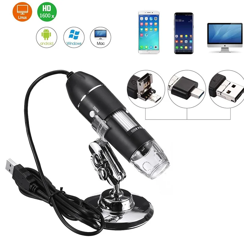 

50 to 1600x Magnification Endoscope, 8 LED USB 2.0 Digital Microscope, Mini Camera with OTG Adapter,Compatible with PC