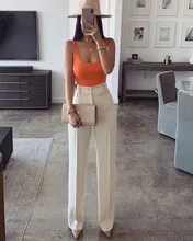 

Casual women's solid sleeveless slim fit vest with Straight Leg Pants Set