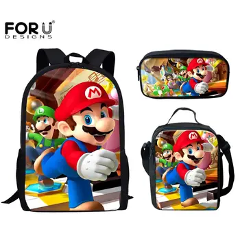 

FORUDESIGNS Backpack 3Pcs Triditional Running Mario Pattern Cute Cartoon Person High-qulity 3D Print Bags For Boys Youth Teens