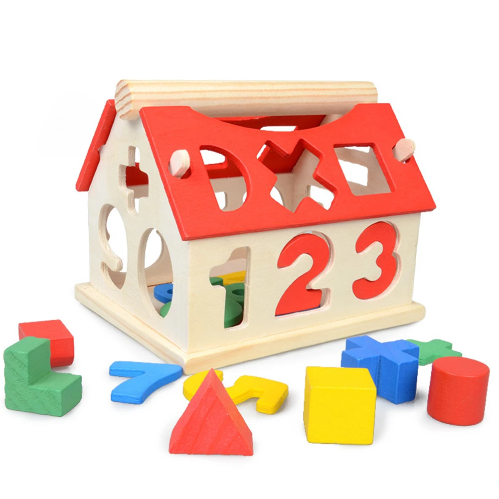 Блоки деревянный дом Дети Интеллектуальные развивающие строительные детские развивающие игрушки