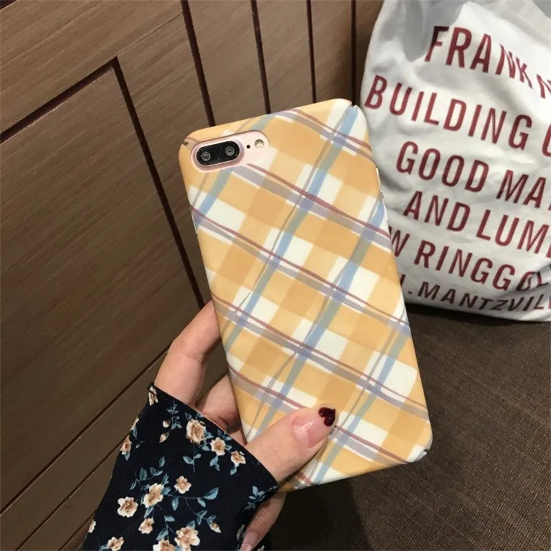 

For Iphone 7 8 Plus 6s Simple Square Lattice Pattern Phone Case For IPhone X XS 7 8 Plus 6 6S Scrub Matte Cover Case