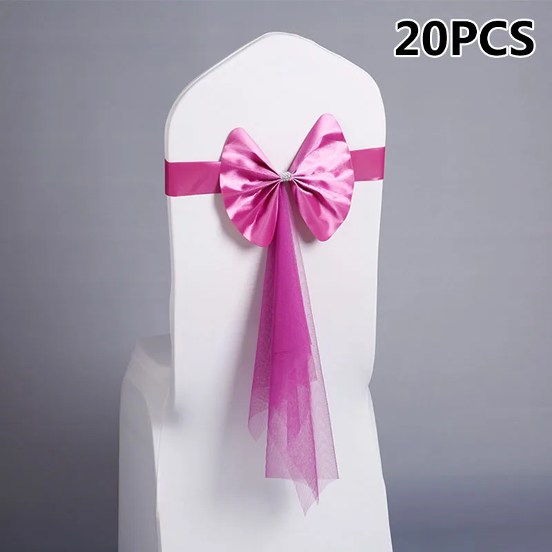 

20 Pieces Hotel Wedding Party Chair Cover Decoration With Bow Mesh Colorful Sale
