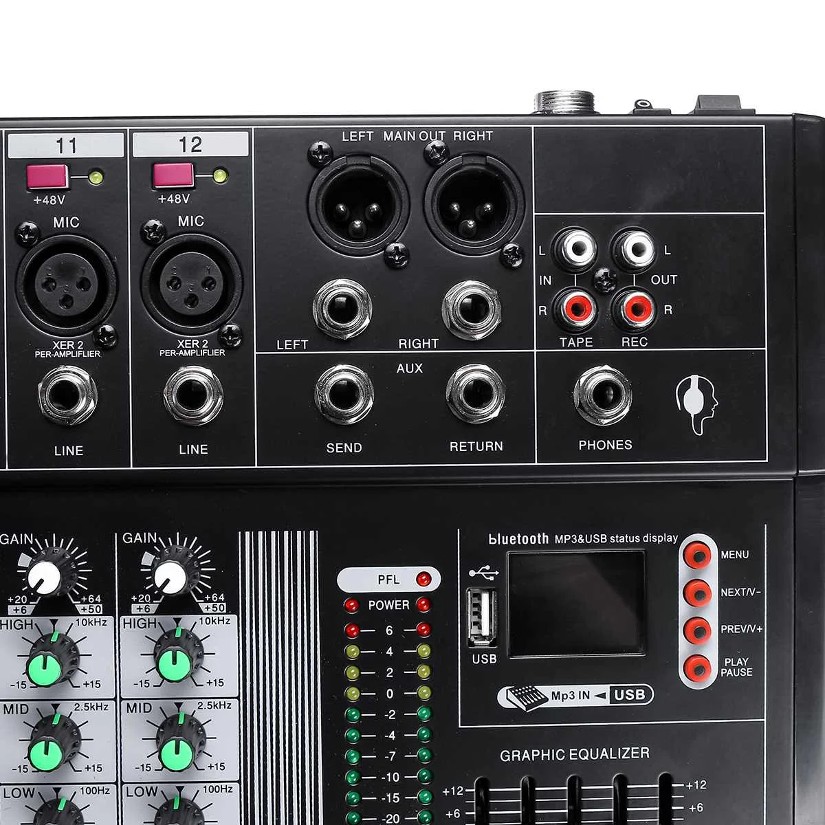 12 каналов bluetooth аудио микшер микшерный пульт Профессиональный Live Studio караоке плеер усилитель с USB XLR 48 В фантомное питание