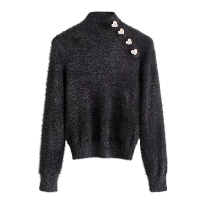 

Women Fashion Soft Knitted Sweaters Beading Button Decorate Long Sleeve Stretchy Slim Pullovers FFZSY504