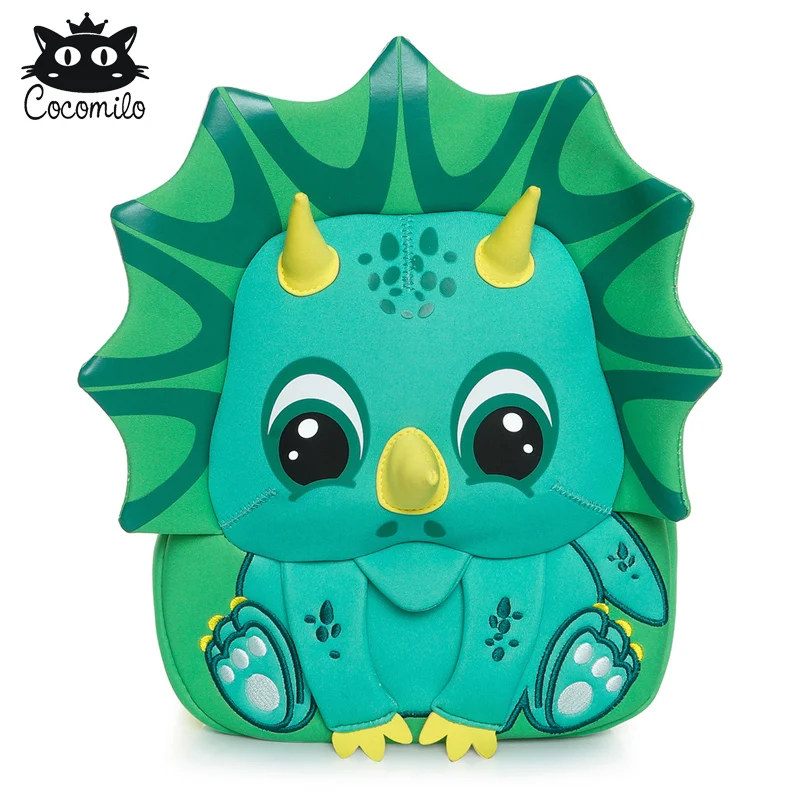 

Cocomilo 3D Stylish Triceratops Bag for Boys Age 3-6 Toddler Backpack Green Dinosaur Print Kindergarten Kids Bags 2019 No Smell