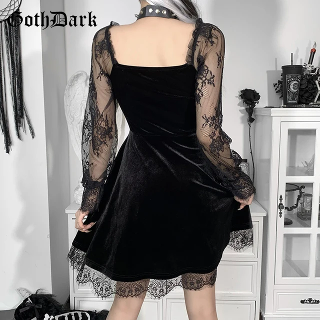 Goth Dark Velour Gothic Aesthetic Vintage Dresses Women's Lace