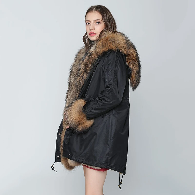 OFTBUY Водонепроницаемый парка зимняя куртка Для женщин Настоящее мех пальто большой натуральный мех енота меховой воротник натуральный мех