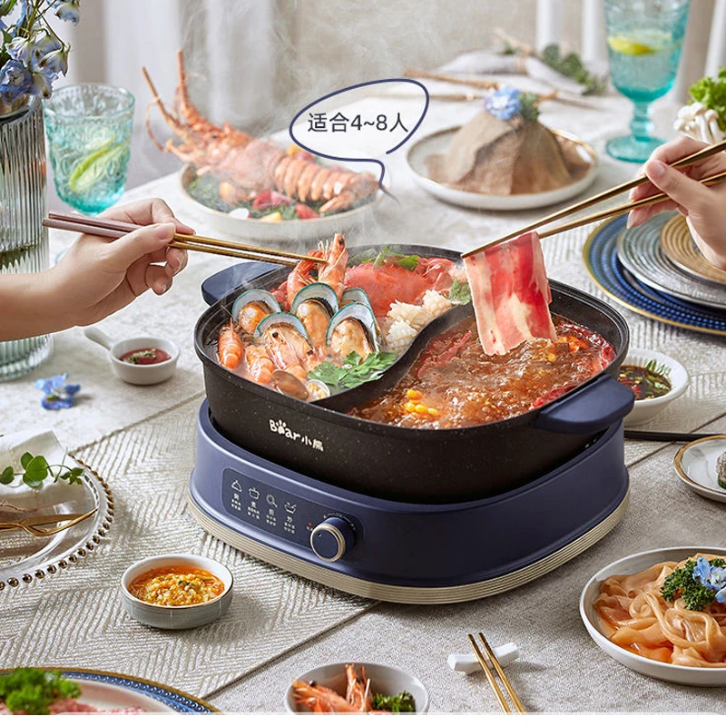 6L 1600w electric hot pot frying pan multicooker aluminum alloy non stick electric  skillets cooking soup pots food steamer