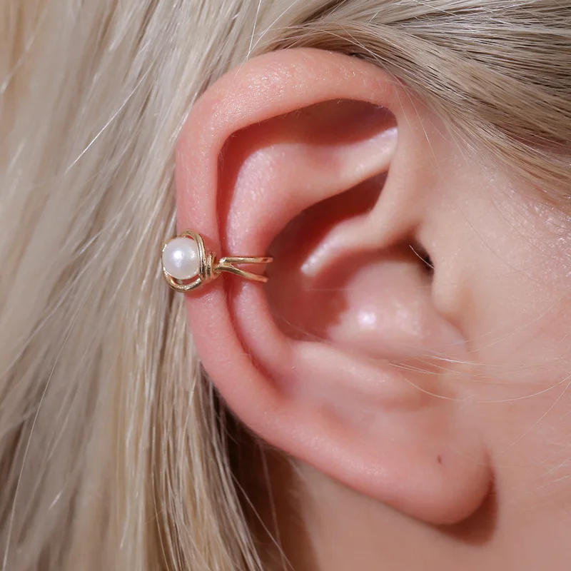 Meetvii New Fashion Copper No Pierced Earcuff Ear Star Vintage CZ Leaf Flower Star Pearl Clip Earrings for Women Jewelry