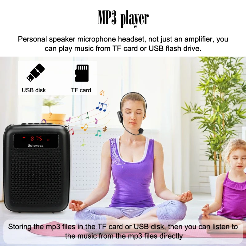 RETEKESS PR16R Megaphon Tragbare 12W FM Aufnahme Stimme Verstärker Lehrer Mikrofon Lautsprecher Mp3 Player FM Radio für Reiseleiter – Detail 2