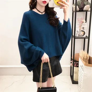 

Small Fresh Bat Sweater Sweater Female Head 2020 Solid Color Long-sleeved Loose Sweater Autumn And Autumn Coat