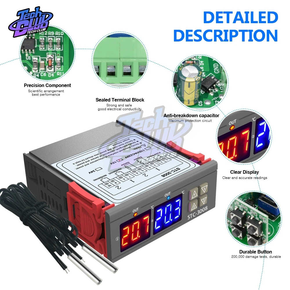 Thermoregulator Dual Digital Temperaturregler STC-3008 Temperaturregler 