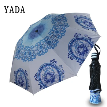 

YADA Chinese Style Flowers Umbrella Anti-UV Rainproof Sun Rainy Fold Umbrellas Parasol Blue And White Porcelain Umbrella YD241