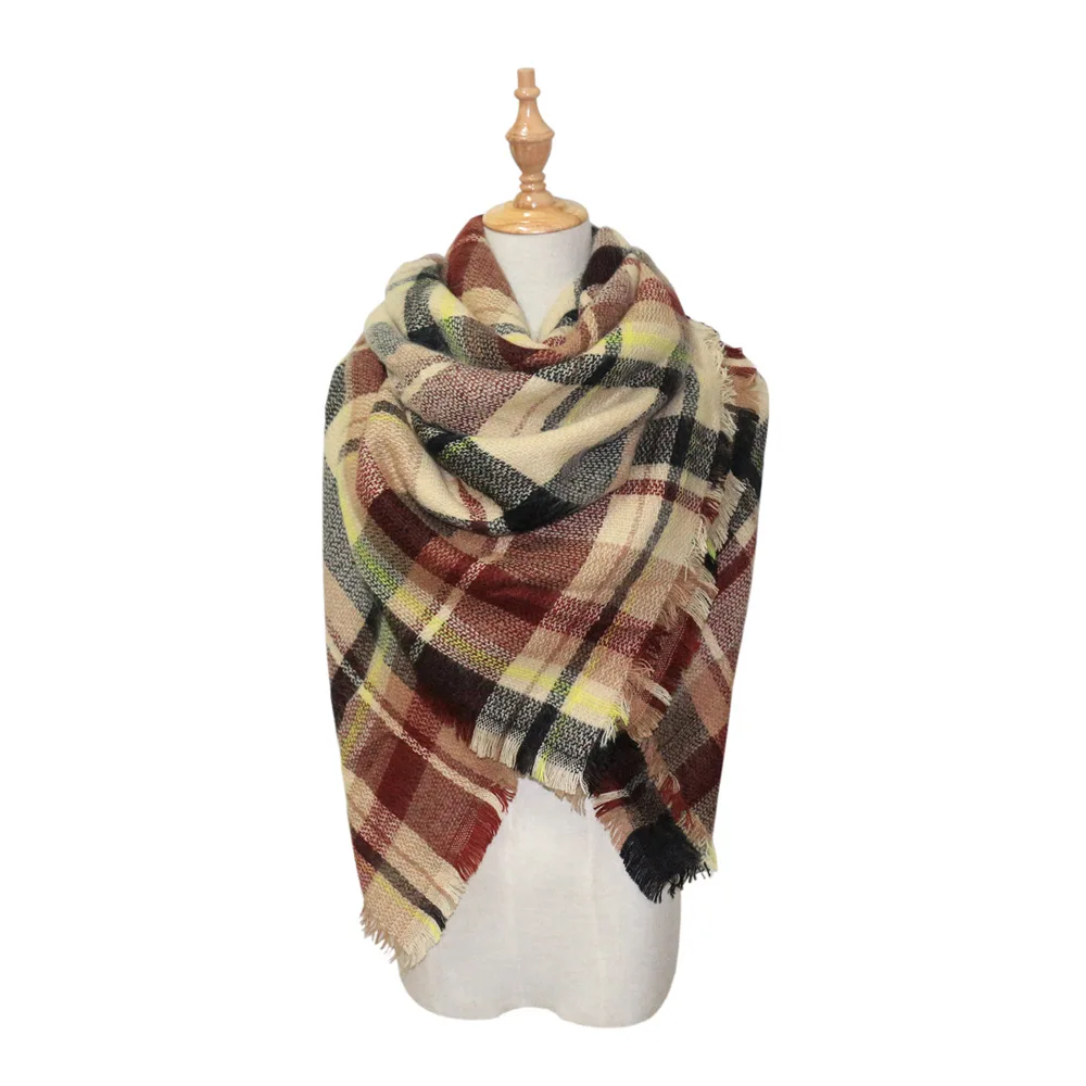 Europe And America Autumn And Winter Faux Cashmere Extra-large Double-Sided Colorful Lattice Kerchief Air Conditioner Shawl