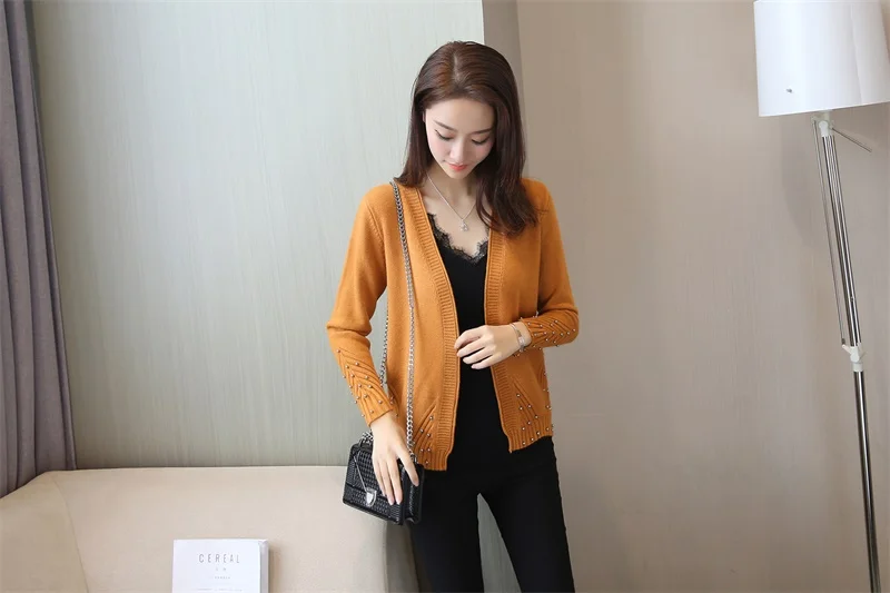 Ограниченная серия, хлопковый женский свитер, Blusas De Inverno Feminina, свитер, новые осенние платья, тонкий вязаный кардиган, расшитый бисером, Женское пальто