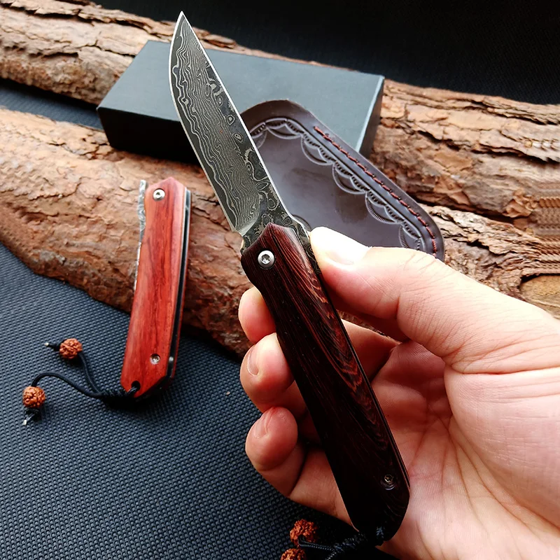 Складной нож produc Карманный дамасский клинок сандалии деревянные ручные ножи для выживания охотничий Открытый нож спасательных операций походов EDC инструменты