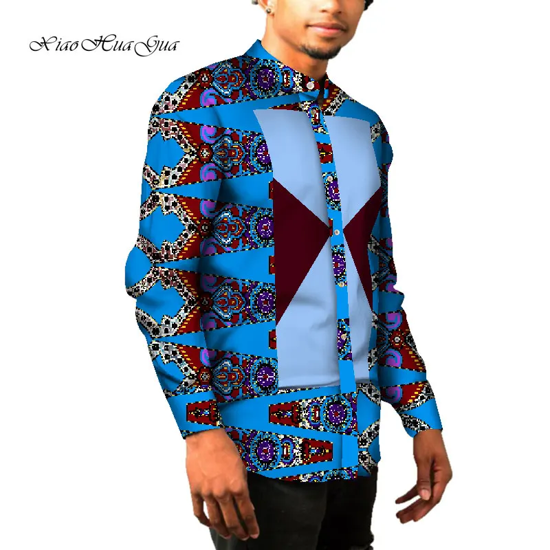 Африканская мужская одежда с длинным рукавом мужская рубашка 6XL Slim Fit рубашки Дашики Мужская африканская восковая штамповка Хлопковая мужская рубашка Повседневная wyn967