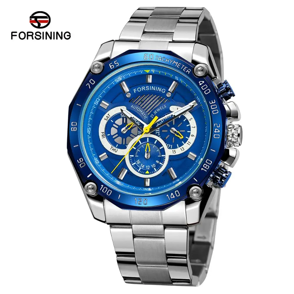 

Forsining Top Brand Military Blue Clock Steampunk Series Complete Calendar Watch Men Sport Mechanical Automatic Watches