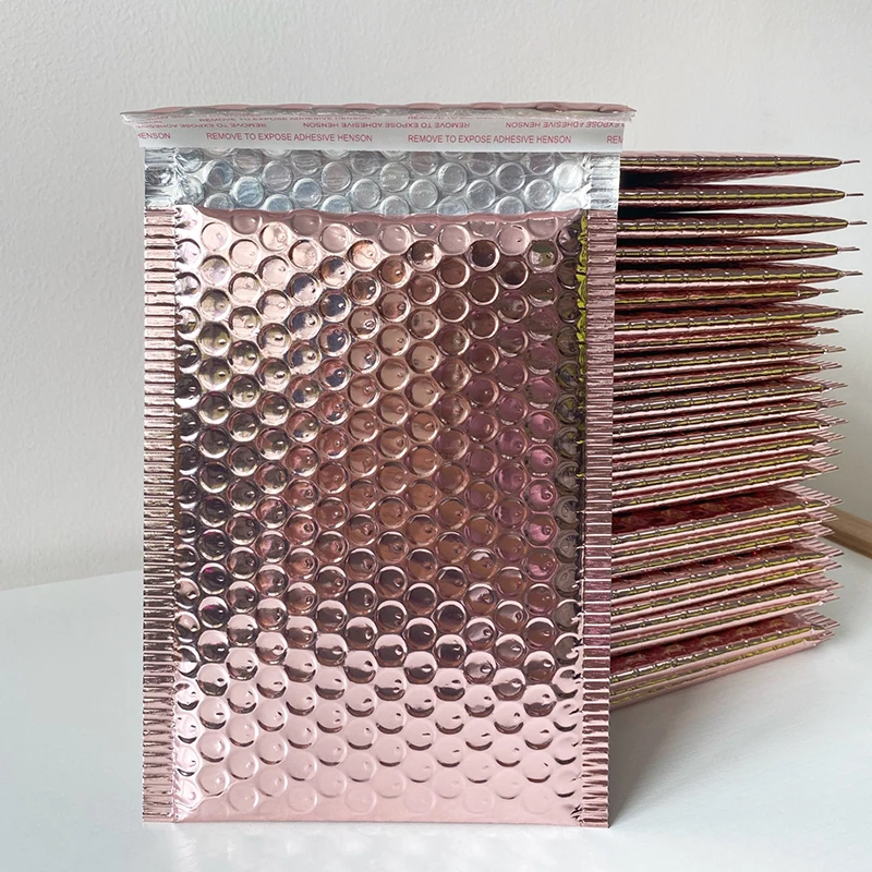 50Pcs/Lot Rose gold Bubble Envelopes Bags Mailers Padded Shipping Envelope Bubble Mailing Bag Tyrant Gold Packaging Bag 18x23cm