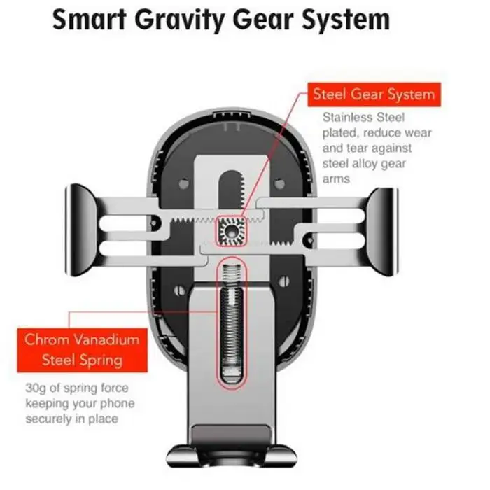 10 Вт Беспроводная зарядка Gravity Car Air 110-205 кГц 4-6,5 дюймов мобильный телефон выход 4-8 мм Кронштейн для мобильного телефона