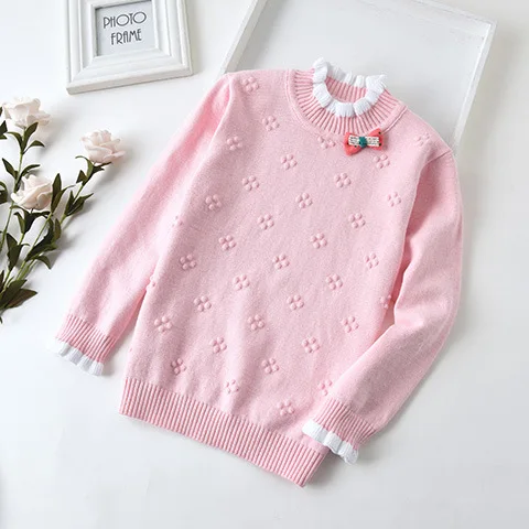 Розовый Girl Winter Clothes Pull Sweater Girls Sweterek Egirl Clothes Sweaters Pullovers Trui Pull Fille 2-8 Ans Knit Sweater Tops - Цвет: Розовый