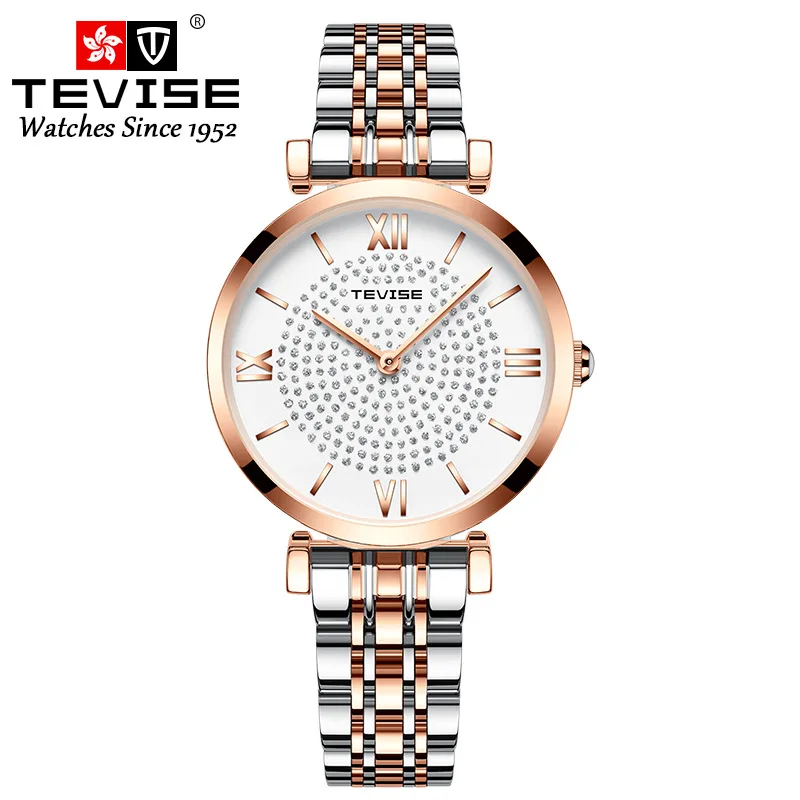 

TEVISE Watches Stars Diamond-embedded Watch Women's Korean-style Elegant Fashion Stainless Steel Watch Band Ladies' Watch