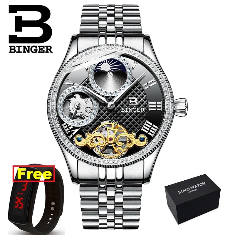 Швейцарские механические мужские часы Бингер люксовый бренд Скелет наручные часы водонепроницаемый для мужчин алмаз сапфир мужской reloj hombre - Цвет: ZQ2