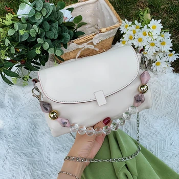 

Fashion Beaded Shoulder Bag Small PU Leather Crossbody Bags For Women Solid Color Shoulder Handbags Female Simple Cross Body Bag