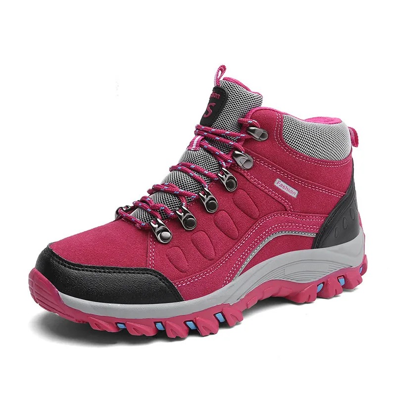 Зимняя обувь; женские зимние ботинки; кроссовки; женские водонепроницаемые полусапожки; женские ботильоны; теплая плюшевая обувь для работы - Цвет: Розово-красный