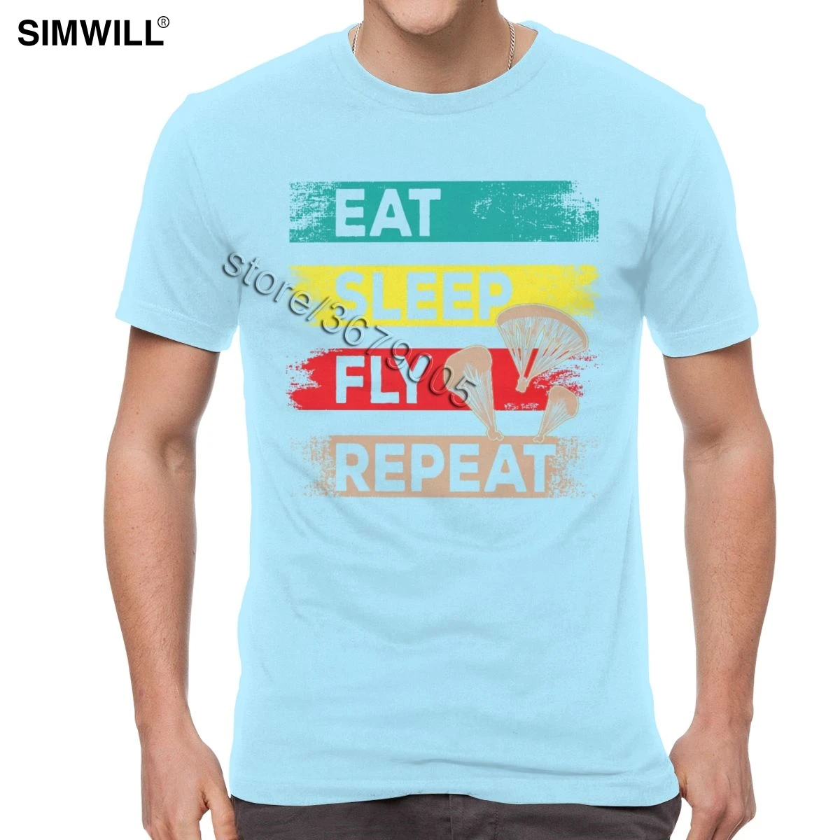 Винтажная парапланерская футболка Eat Sleep Fly Repeat футболка повседневные хлопковые футболки мужские короткие рукава уличная одежда футболка с надписью paraglider - Цвет: Небесно-голубой