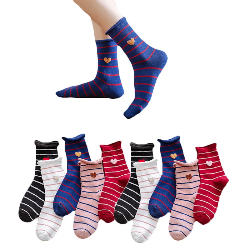 Модная полосатая любовь Япония ворс ворсом женские мягкие хлопковые носки качество; сезон осень-зима; милые носочки сладкая принцесса носки Harajuku