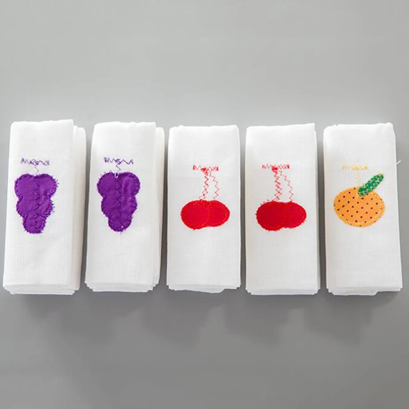 Kitchen Cleaning Cloth multi-purpose Portable Embroidery Fruit Pattern Cotton Dish Towel Scouring Clothes 5pcs/pack 39*39cm