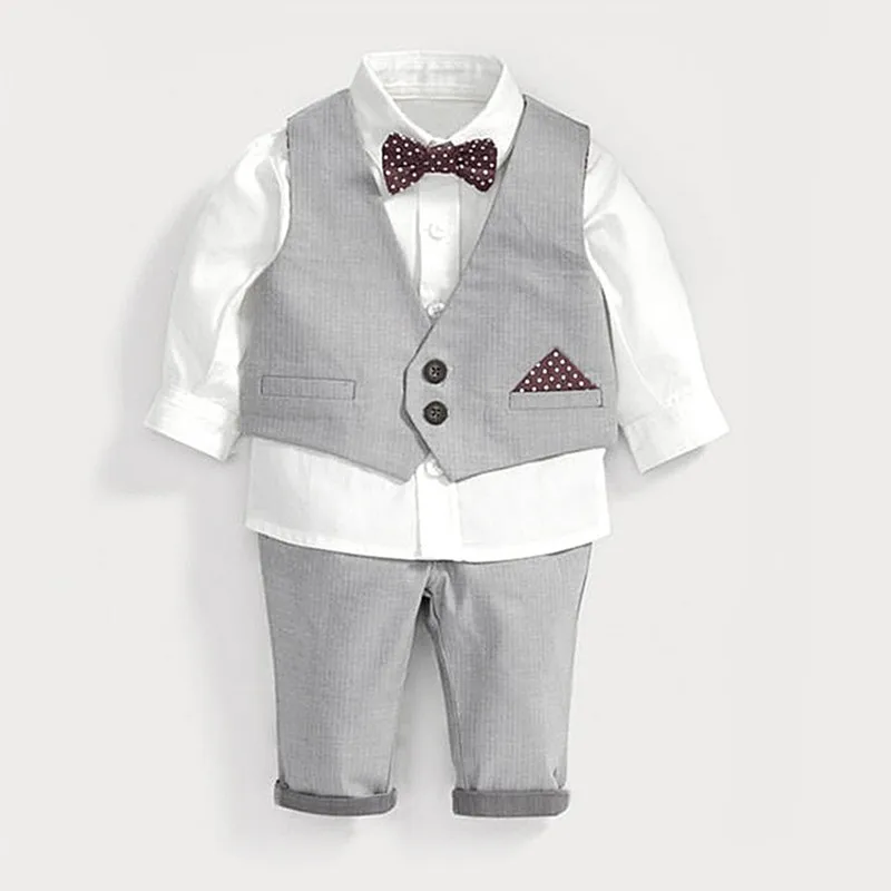Boys Clothing Set Shirt+pants+vest Kids Gentlemen Bow Tie Baby Boy Clothes Birthday Outfits Infant Toddler Wedding Party White image_0