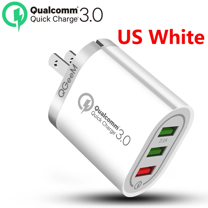 US WHITE QGEEM 3 USB зарядное устройство для iPhone Quick Charge 3,0 быстрое зарядное устройство для Xiaomi QC 3,0 портативное зарядное устройство для телефона зарядный адаптер - Тип штекера: US WHITE