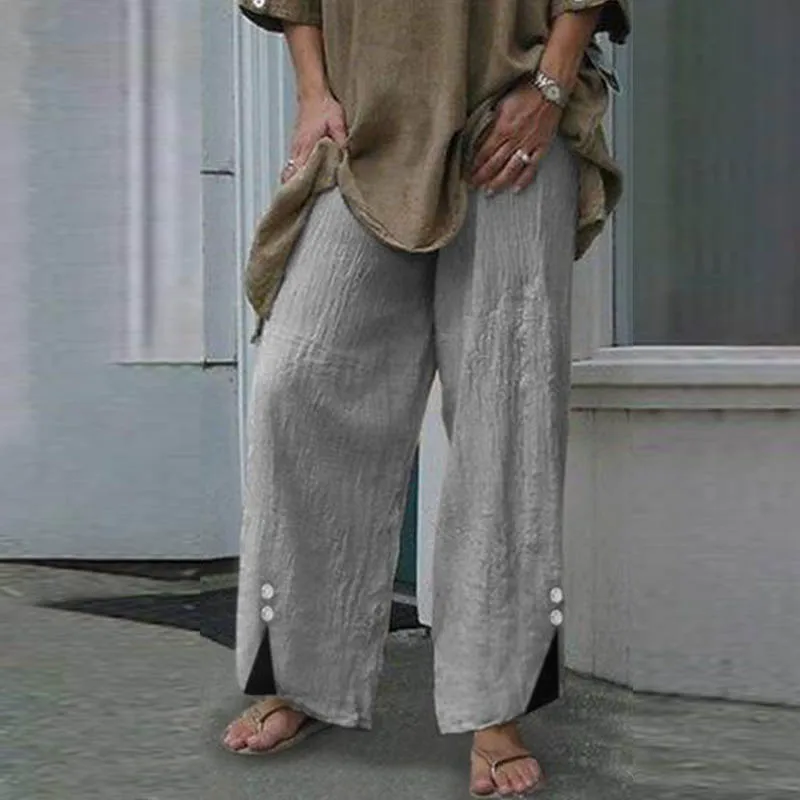 Grey Брюки ZANZEA женские осенние винтажные боты широкие брюки Pantalon Femme длинные брюки Плюс Размер повседневные рабочие брюки уличная - Цвет: Grey