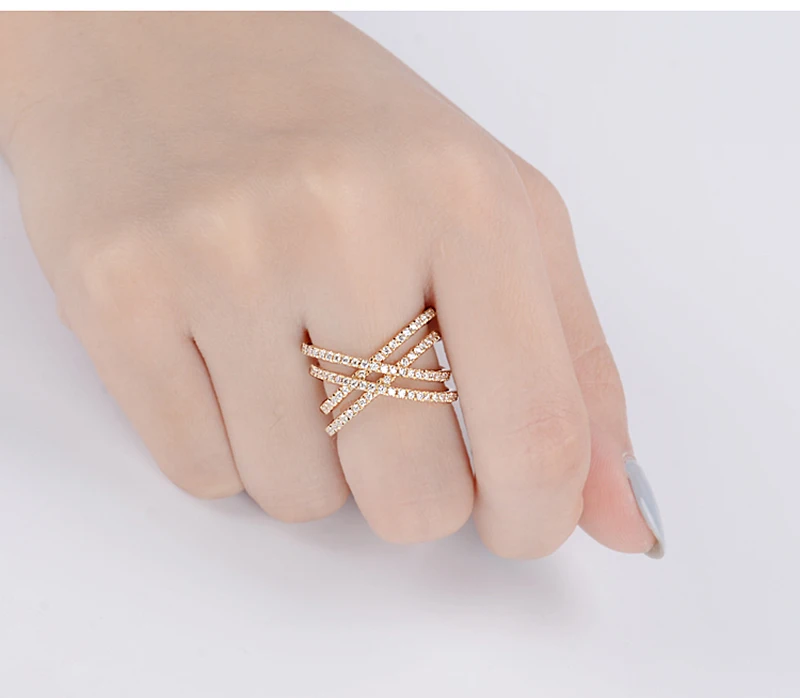 AULEEZE 18K розовое золото роскошный искусственный бриллиант кольцо четыре ряда проложить Установка 0,70 cttw Moissanite женское вечернее кольцо