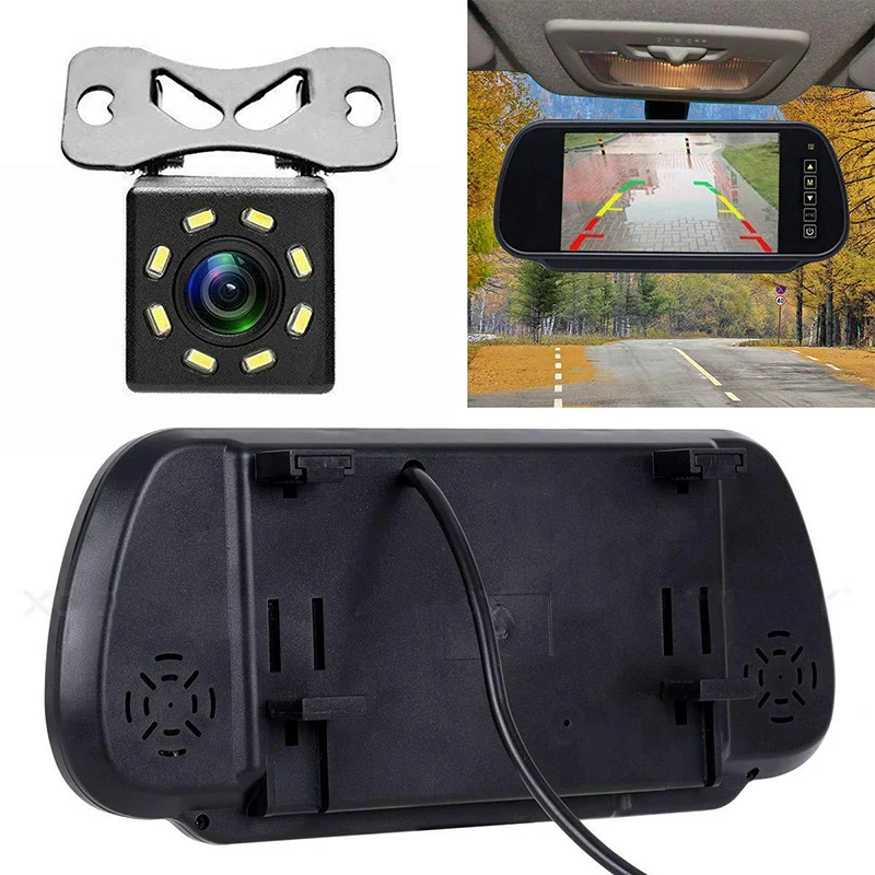 자동차 백미러 카메라 모니터, TFT LCD, 8 LED, 170 도 와이드 방수, 야간 투시경, 후진 백업 카메라, 7 인치