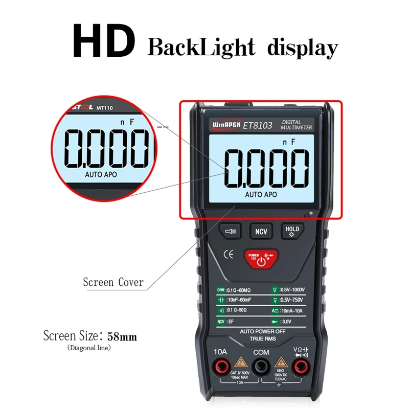 Hlzs-winapex Et8103 цифровой мультиметр тестер 3 5/6 мини мультиметр Ac Dc 6000 True Rms цифровой вольтметр 1000 в 10 А Карманный мульти