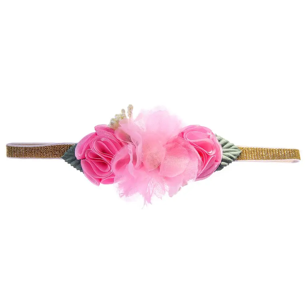 Gold Rose Red M MISM новые детские цветочные аксессуары для волос, венки для волос золотого цвета, повязка для волос ручной работы для детей, милая эластичная повязка на голову - Цвет: Gold Rose Red