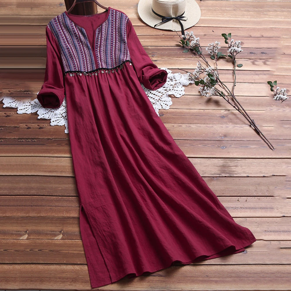 Vestido mujer Vestido largo con cuello en V geometrico ретро платье-Кафтан с кисточками