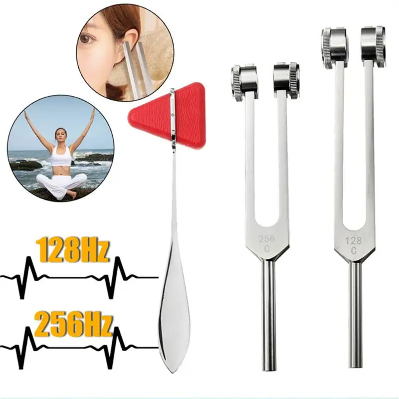 128Hz 256Hz Medical Neurological Tuning Fork Set With Triangle Percussion Hammer For Sound Healing Therapy Aluminum Alloy