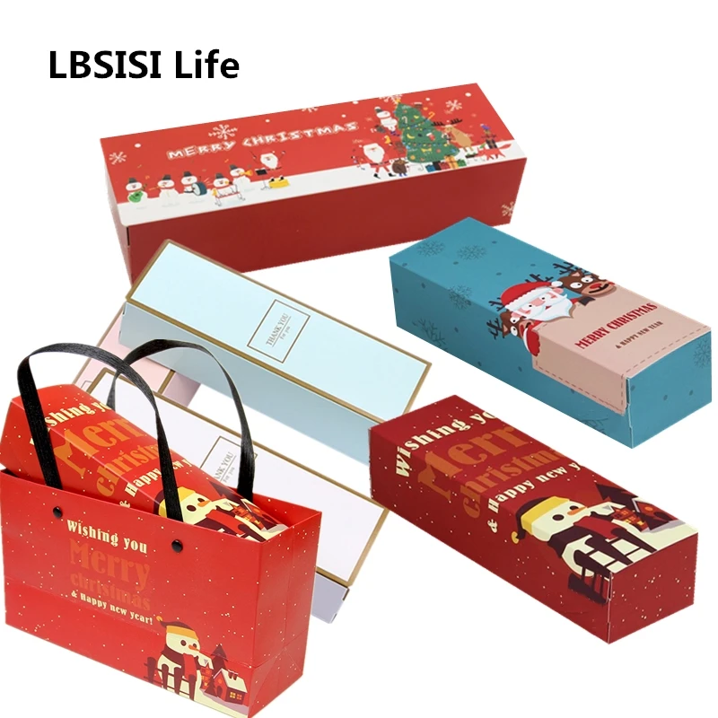

LBSISI Life 10/20 pcs Candy Box Merry Christmas Paper Gift Box Nougat Candy Wrapper Paper Boxes Cookie Biscuit Paper Hand Bag
