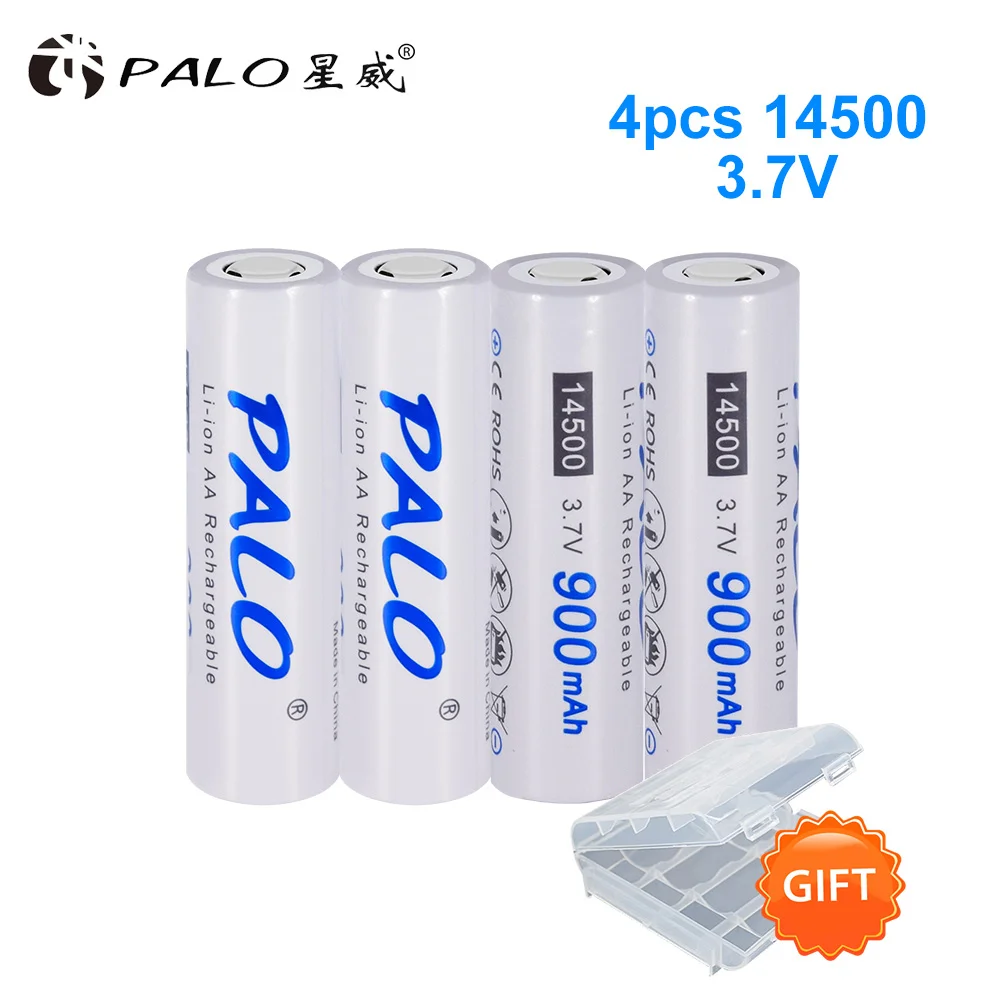 PALO 2-16 pcs 3,7 V AA 14500 аккумуляторная батарея 2A 900mAh литий-ионные литиевые батареи для светодиодного фонарика мышь Налобные фонари - Цвет: 4pcs battery