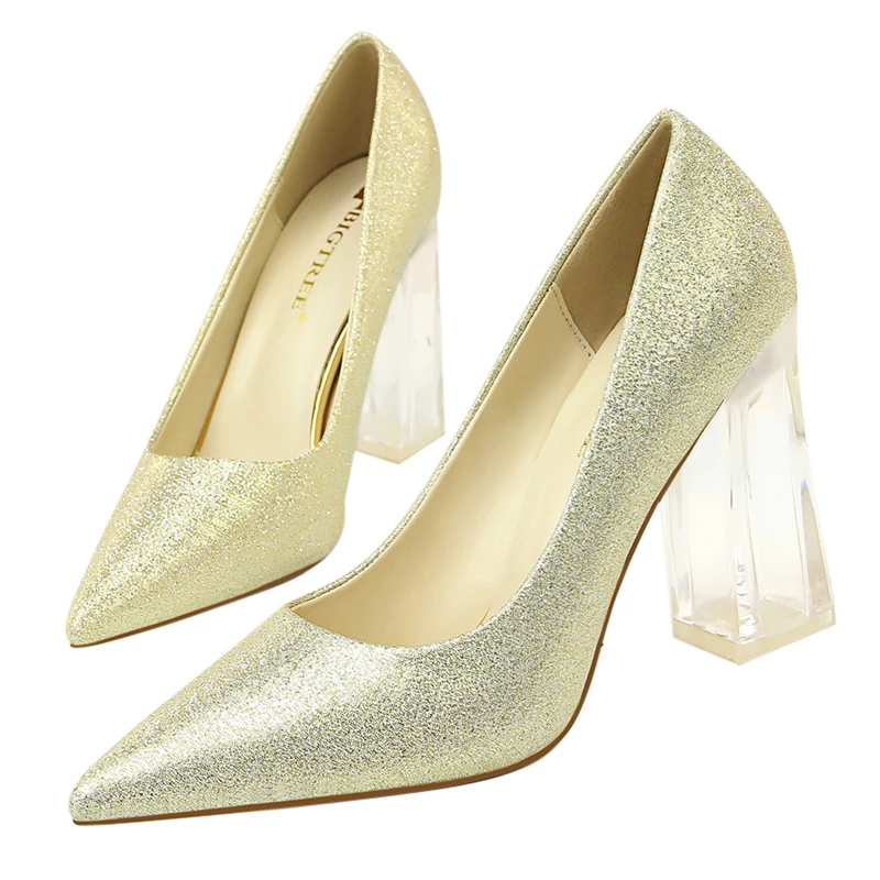 clear glitter pumps
