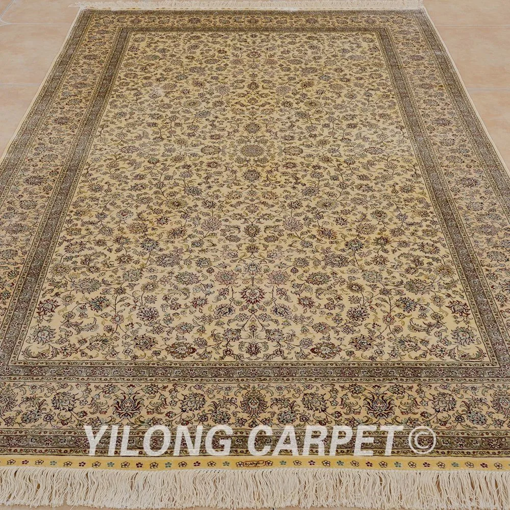 YILONG 5'x8 старинной ручной работы шелковый ковер в восточном стиле Бежевый ручной работы персидский ковер (YL1009)